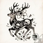 Atomic stag disintegrating, tattoo drawing ou… – style Flux Inscriptions – tattoo sketch (17.11.2025 23:05)