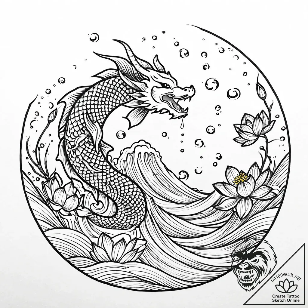 Tat tattoo sketch, serene lotus blossom float... - style Jaeger Mini - tattoo sketch (17.11.2025 23:11)