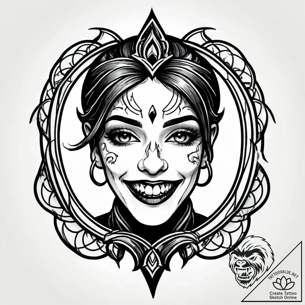 Tat tattoo sketch, jinx’s smile framed by bro... - style Jagger Old - tattoo sketch (17.11.2025 23:14)