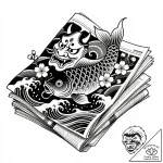 A close-up of a stack of old, yellowed newspa… – style Flux Inscriptions – tattoo sketch (17.11.2025 23:29)