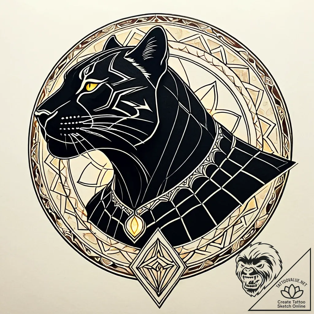 Tattoo sketch, black panther with glowing mys... - style Jaeger Simple - tattoo sketch (17.11.2025 23:31)