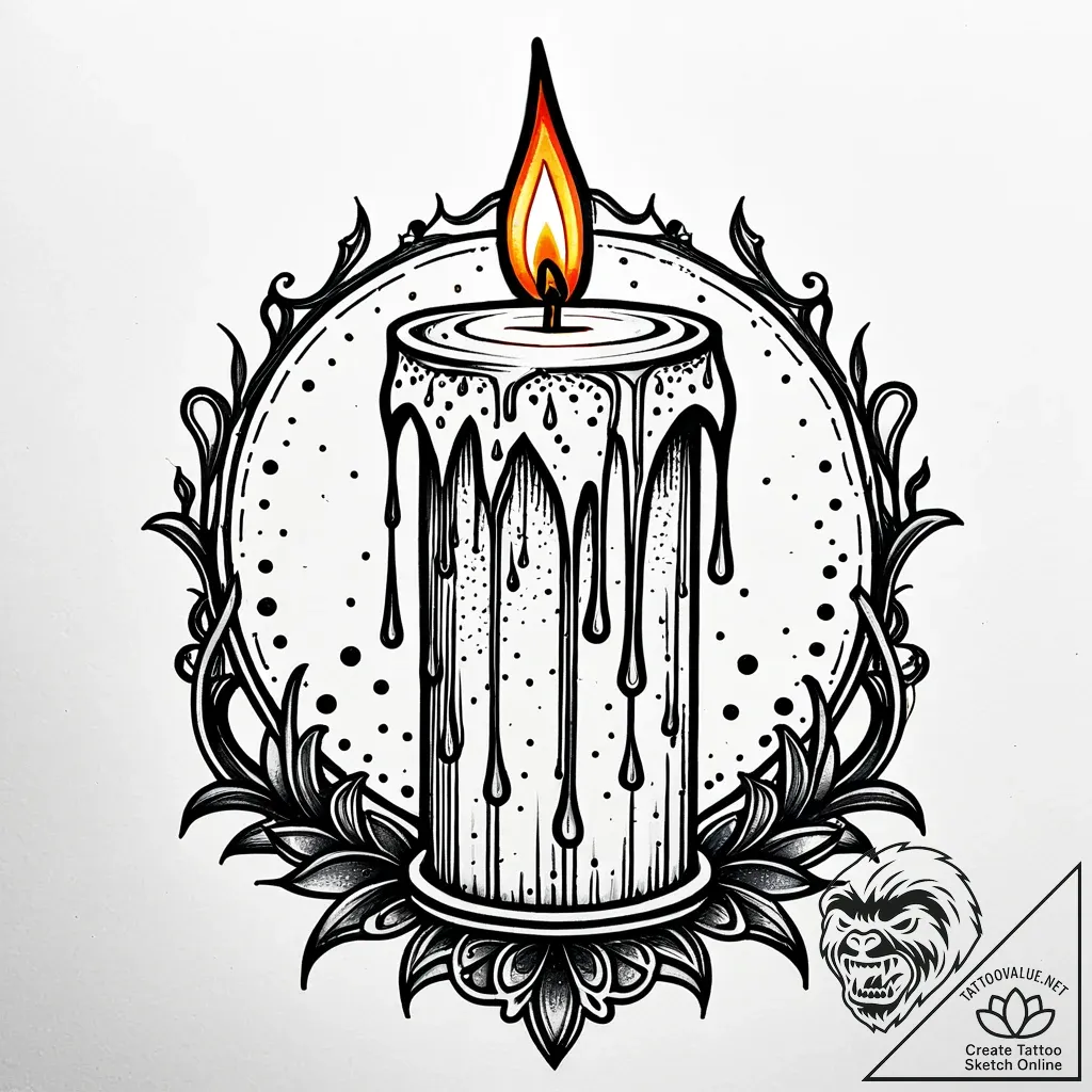 A lit candle dripping wax, artistic tattoo sk... - style Jaeger Simple - tattoo sketch (17.11.2025 23:43)