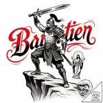 Tat tattoo sketch, ballister standing on clif… – style Flux Inscriptions – tattoo sketch (17.11.2025 23:53)