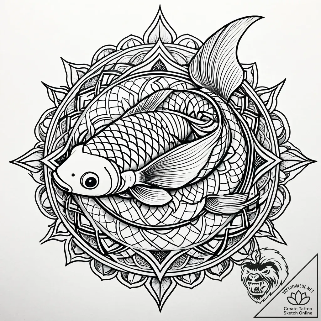 Tattoo sketch, shimmering koi fish with spark... - style Jaeger Simple - tattoo sketch (18.11.2025 00:08)