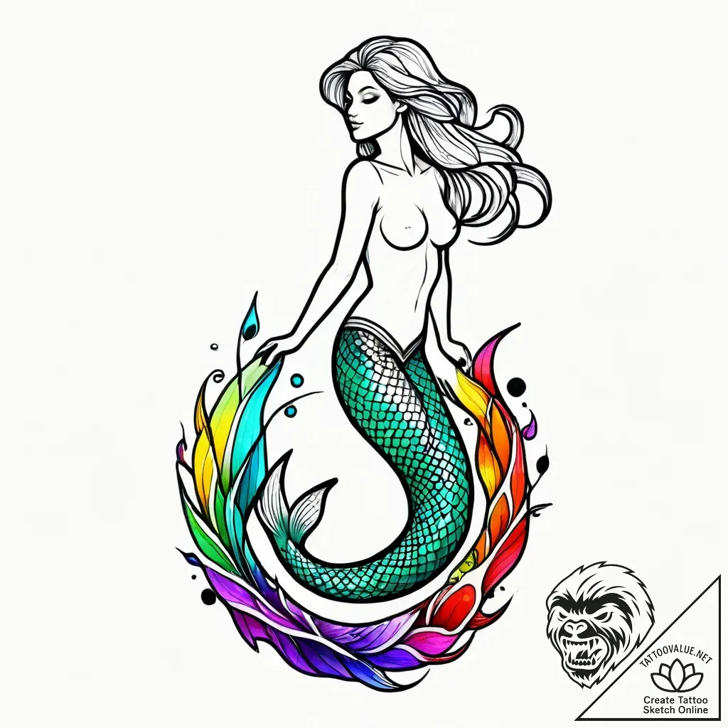 русалка, concept art for tattoo, clean lines,... - style Jagger Old - tattoo sketch (18.11.2025 00:14)