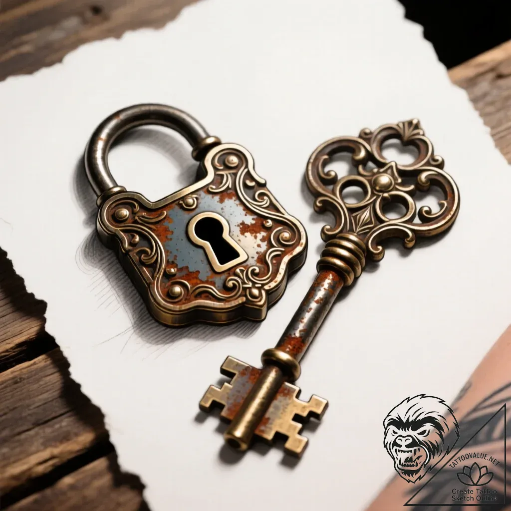 Lock and key (as a pair) - style Flux Inscriptions - tattoo sketch (18.11.2025 00:17)
