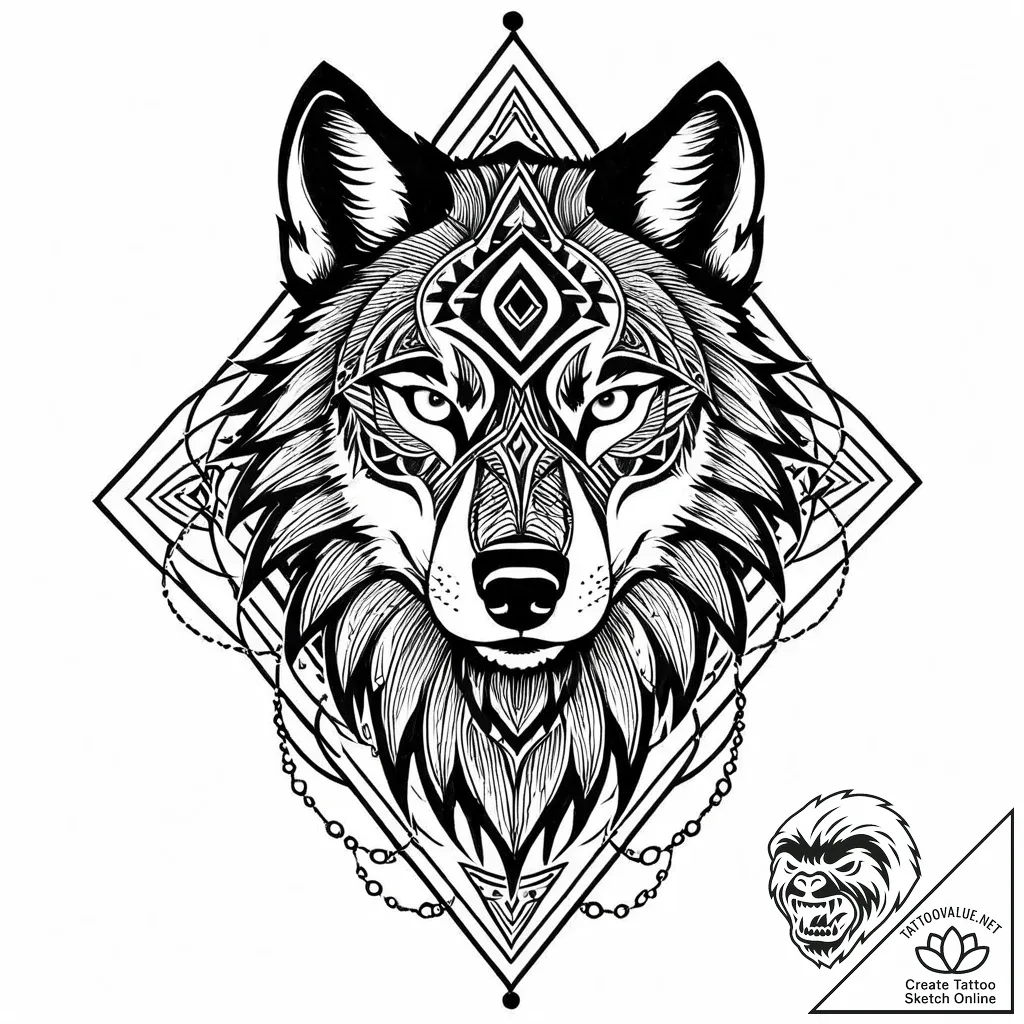 Tattoo sketch, fierce tribal wolf head with s... - style Jaeger Mini - tattoo sketch (18.11.2025 00:22)