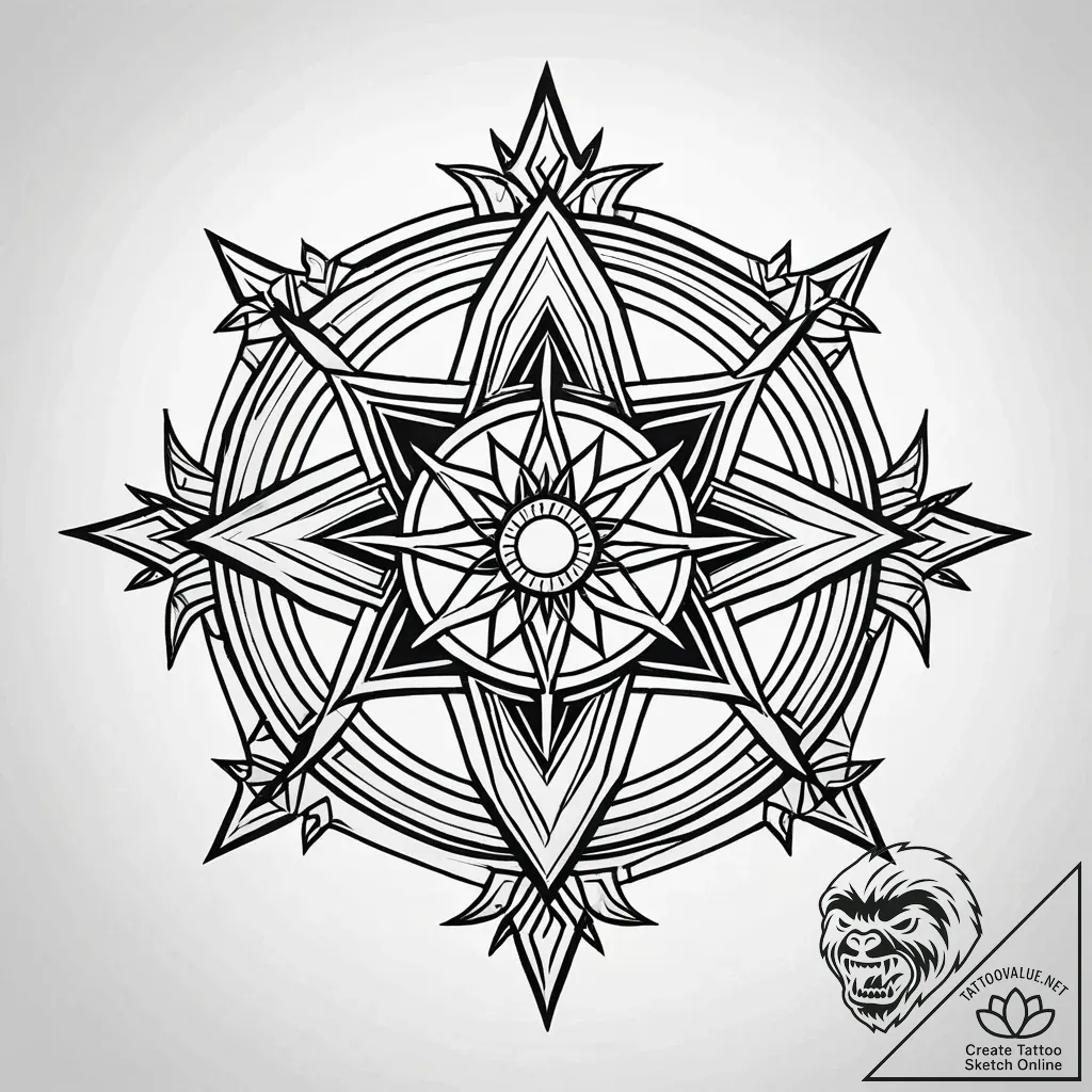 A geometric tattoo combining the kolovrat and... - style Jaeger Simple - tattoo sketch (18.11.2025 00:31)