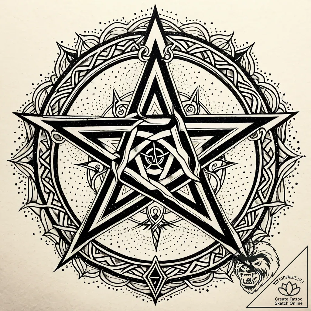 Tat tattoo sketch, mystical pentagram surroun... - style Jaeger Simple - tattoo sketch (18.11.2025 00:44)