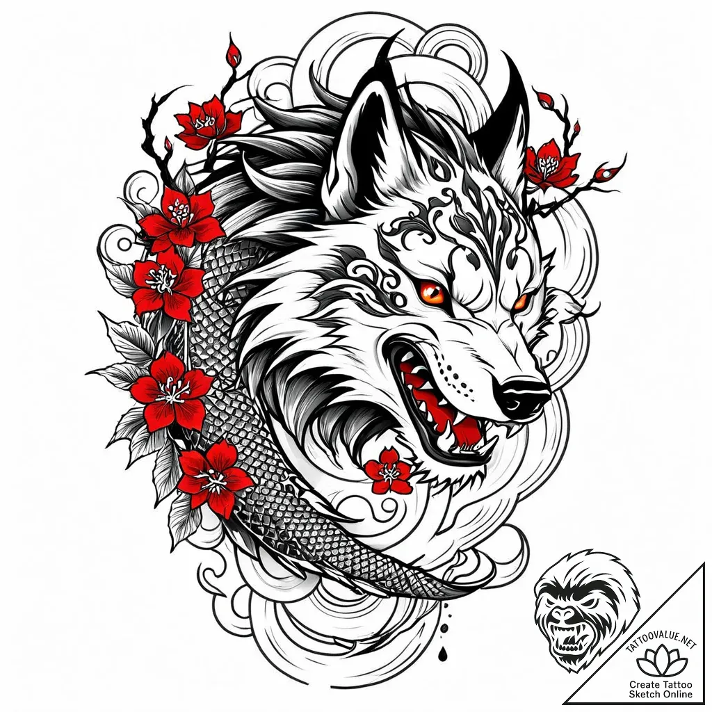 Tattoo sketch, wolf face composed of swirling... - style Jaeger Mini - tattoo sketch (18.11.2025 00:46)