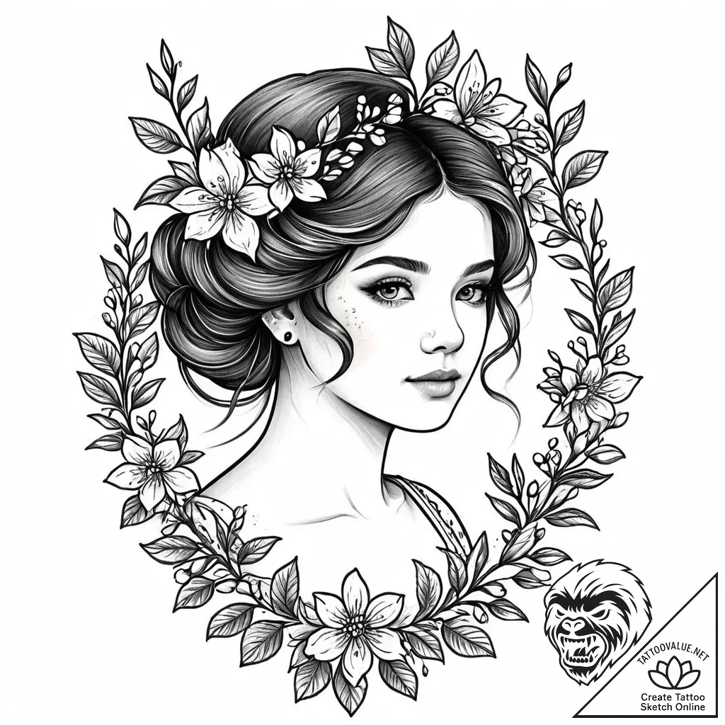 Tattoo sketch: lada, depicted as a beautiful... - style Jaeger Mini - tattoo sketch (18.11.2025 00:59)