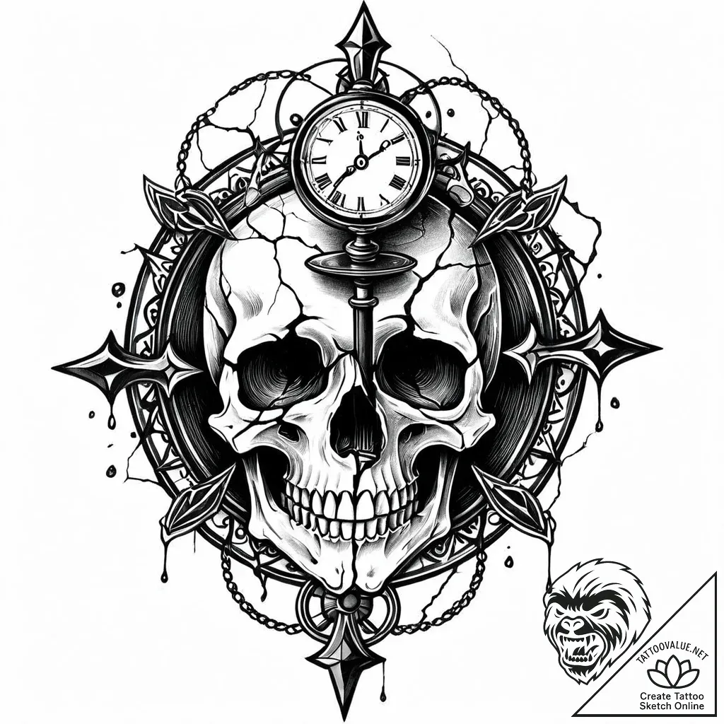 Tattoo sketch, skull with cracked hourglass i... - style Jaeger Mini - tattoo sketch (18.11.2025 01:11)