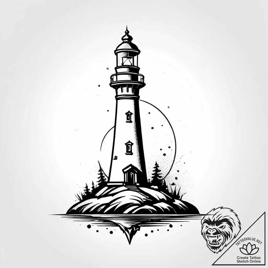 Lighthouse beacon frozen mid-flash, ink illus... - style Jagger Old - tattoo sketch (18.11.2025 01:26)