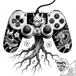Tattoo design a controller with roots growing… – style Flux Inscriptions – tattoo sketch (18.11.2025 01:29)