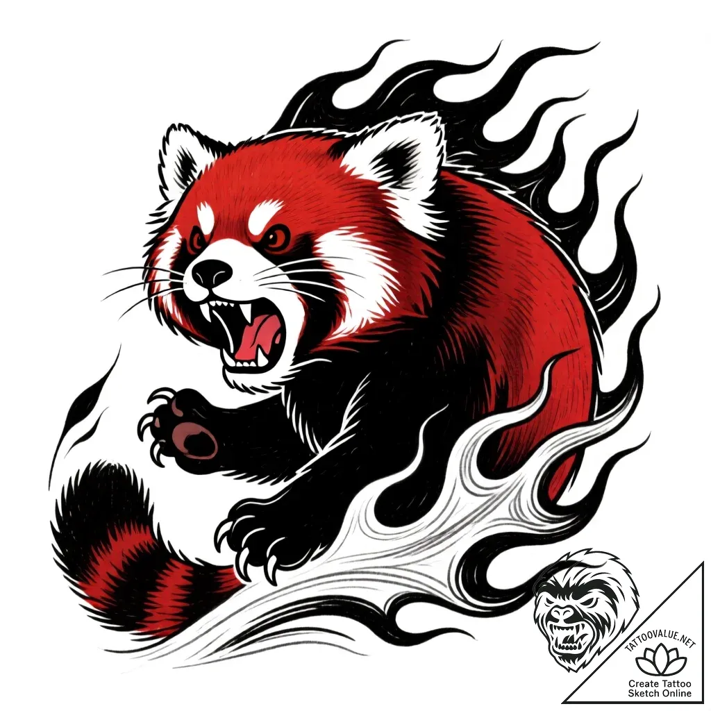 Tattoo sketch, red panda spirit roaring with... - style Flux Inscriptions - tattoo sketch (18.11.2025 01:53)