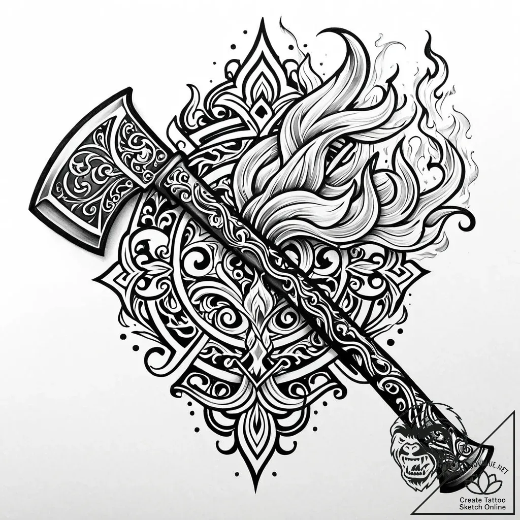 Tat tattoo sketch, firefighter’s axe with fla... - style Jaeger Mini - tattoo sketch (18.11.2025 01:59)