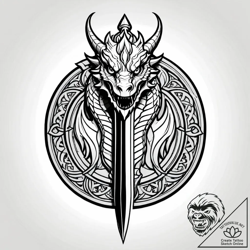 Tat tattoo sketch, fantasy warrior wielding e... - style Jagger Old - tattoo sketch (18.11.2025 02:02)