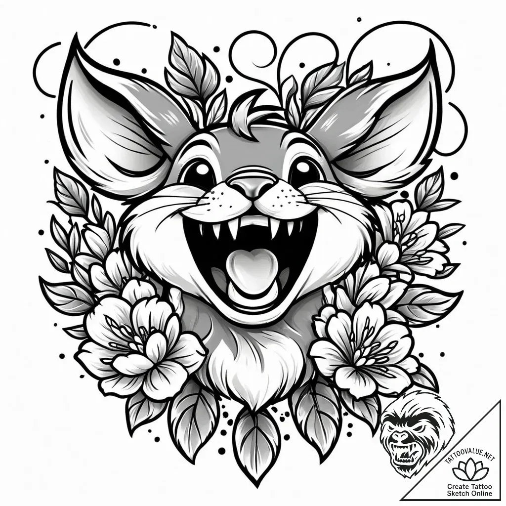 Tattoo sketch, thumper laughing with flowers,... - style Jaeger Mini - tattoo sketch (18.11.2025 02:10)