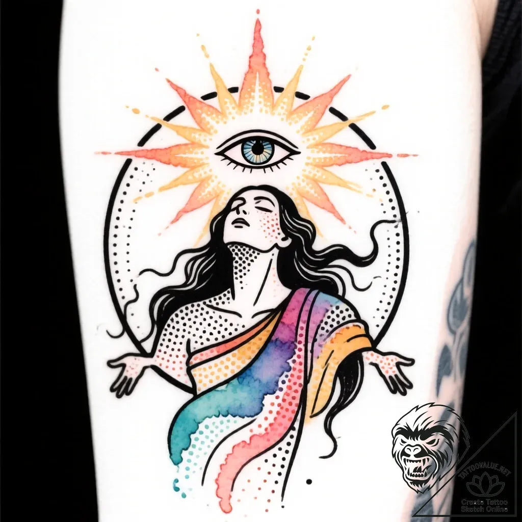 Tat tattoo sketch, mystical awakening scene w... - style Flux Inscriptions - tattoo sketch (18.11.2025 02:29)