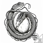 Snake coiled around an egg, about to strike,… – style Jaeger Mini – tattoo sketch (18.11.2025 02:58)