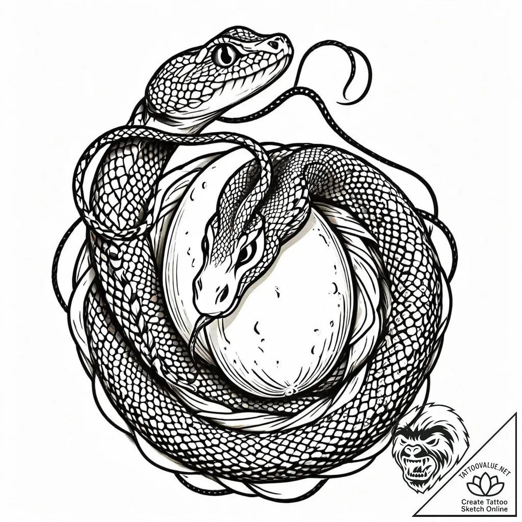 Snake coiled around an egg, about to strike,... - style Jaeger Mini - tattoo sketch (18.11.2025 02:58)