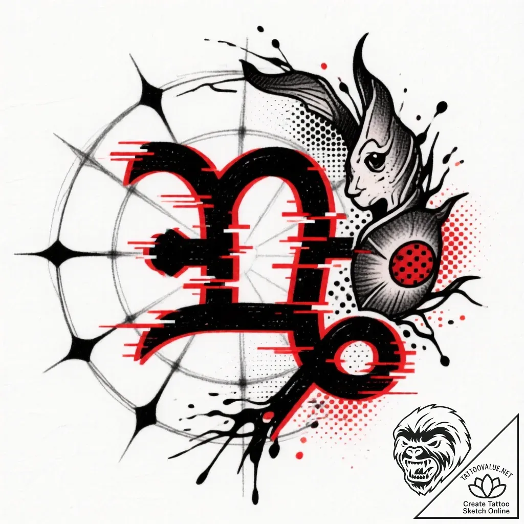 Tattoo design a zodiac symbol integrated into... - style Flux Inscriptions - tattoo sketch (18.11.2025 03:41)