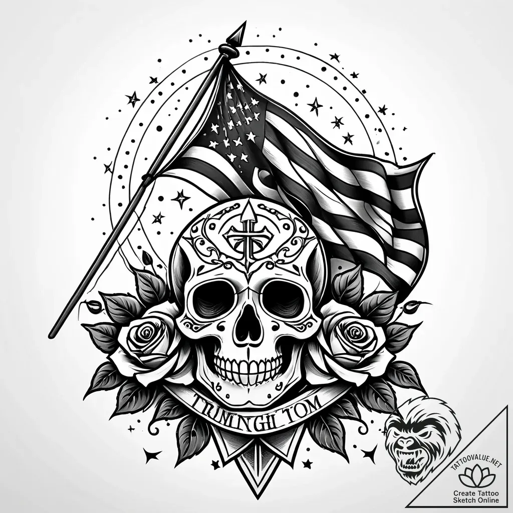 Tattoo sketch a triumphant flag waving on a d... - style Jaeger Simple - tattoo sketch (18.11.2025 03:43)