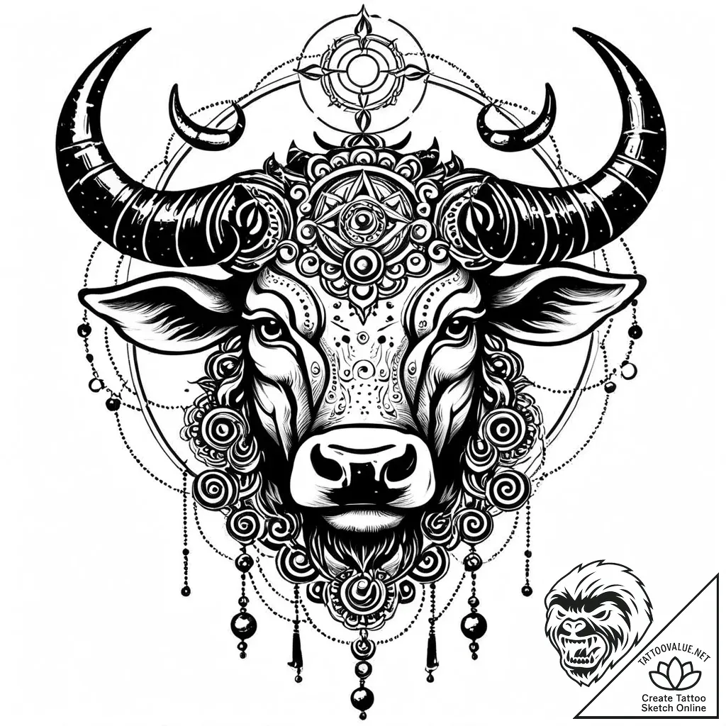 Tattoo design a taurus bull depicted as a pow... - style Jaeger Mini - tattoo sketch (18.11.2025 03:47)