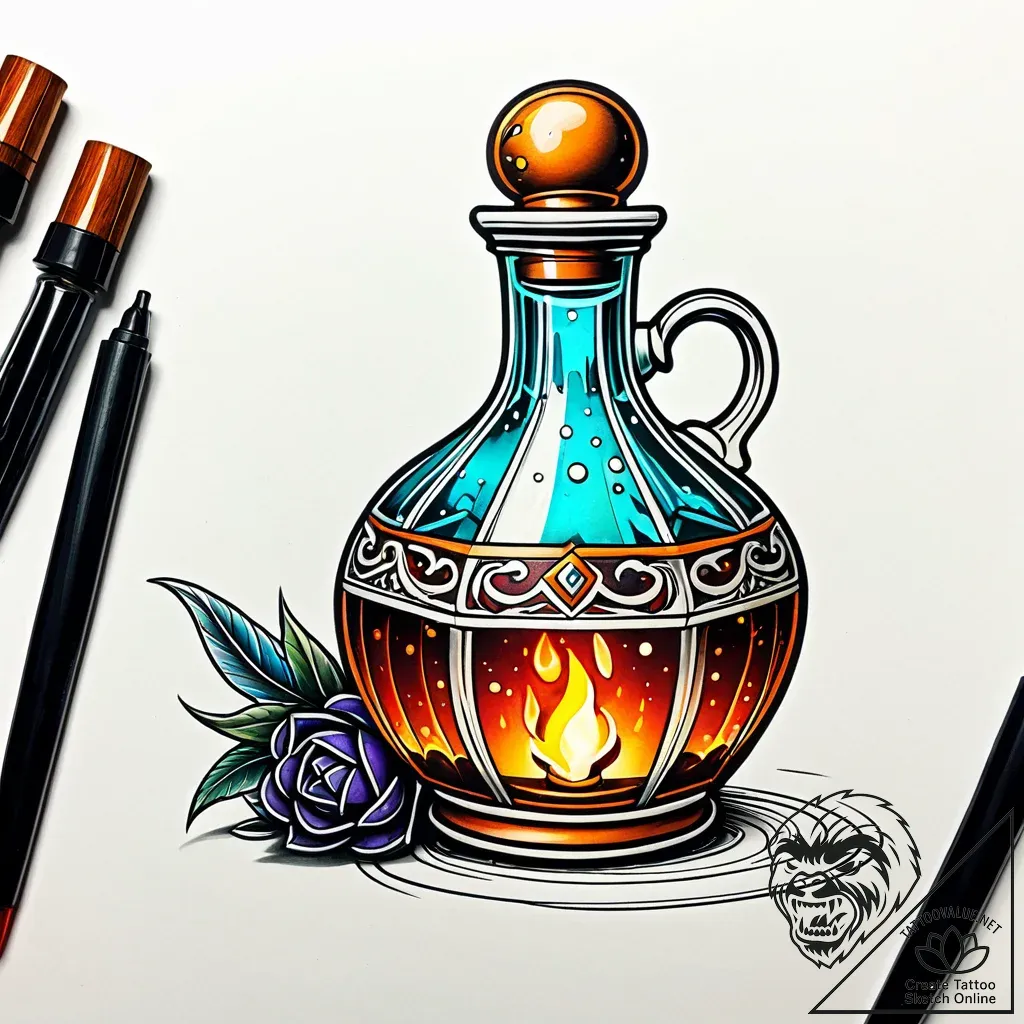 Tattoo sketch, asterix with potion bottle glo... - style Jaeger Simple - tattoo sketch (18.11.2025 03:55)