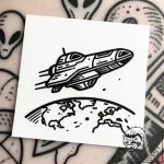 Tattoo sketch a stylized spaceship hovering o… – style Flux Inscriptions – tattoo sketch (18.11.2025 04:05)