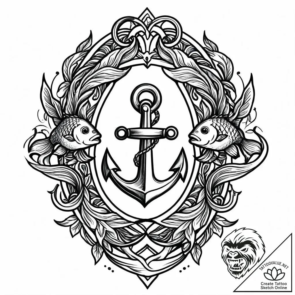 Tattoo design pisces fish with a tiny, whimsi... - style Jaeger Mini - tattoo sketch (18.11.2025 04:58)