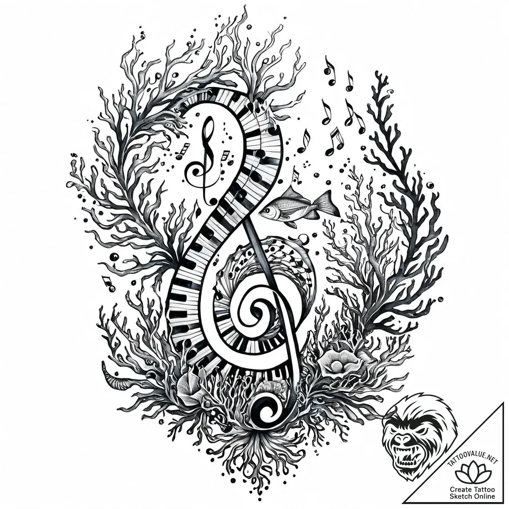 Tat tattoo sketch, coral reef with fish swimm... - style Jaeger Mini - tattoo sketch (18.11.2025 05:10)