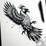 Tattoo sketch, spirit rearing with feathers f… – style Jaeger Simple – tattoo sketch (18.11.2025 05:20)