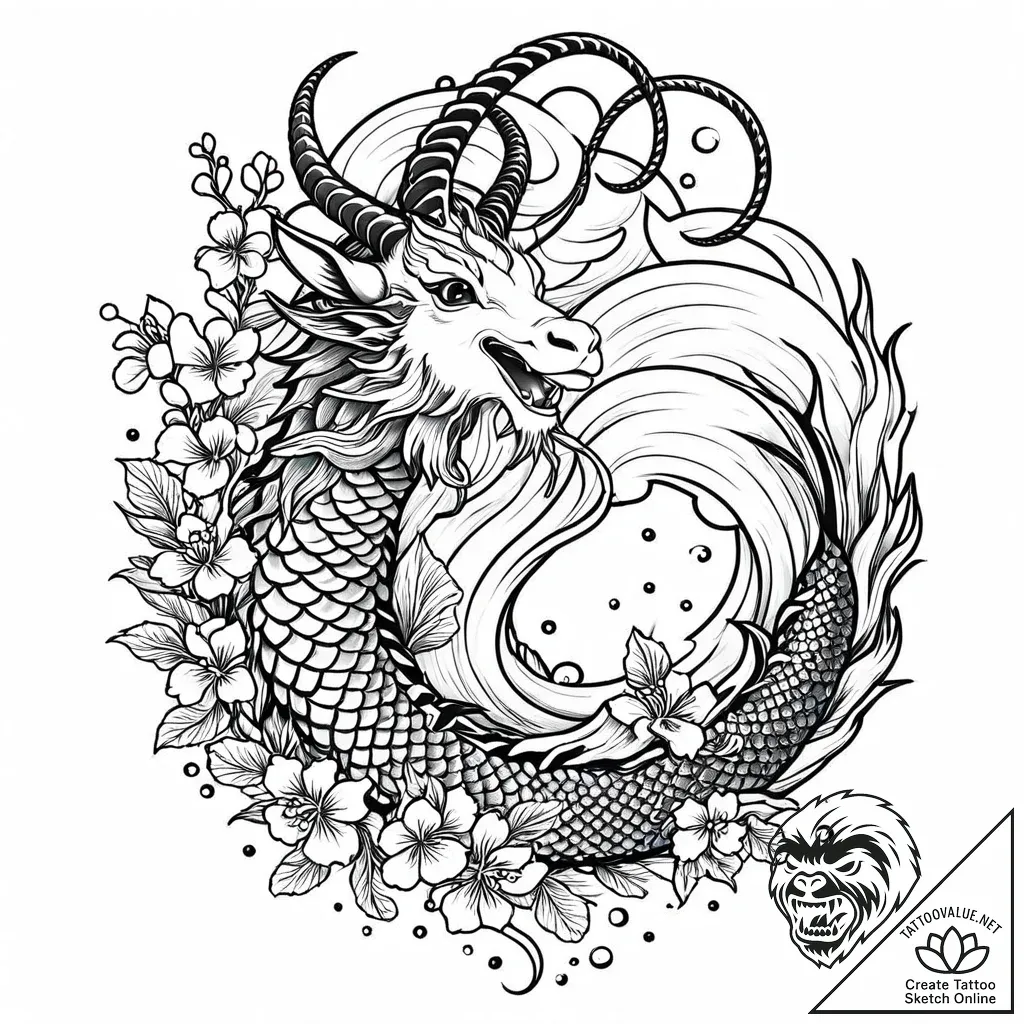Tattoo design a capricorn goat-fish, half cov... - style Jaeger Mini - tattoo sketch (18.11.2025 05:23)
