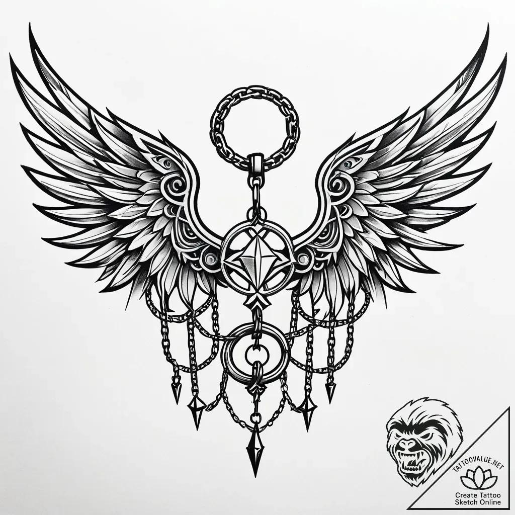 Iron wings breaking through chains, artistic... - style Jaeger Simple - tattoo sketch (18.11.2025 05:32)