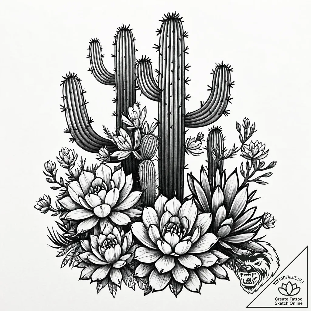 Tat tattoo sketch, cluster of desert cacti wi... - style Jaeger Mini - tattoo sketch (18.11.2025 06:11)