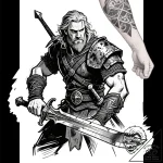 Tattoo sketch, hiccup in armor holding sword,… – style Flux Inscriptions – tattoo sketch (18.11.2025 06:41)
