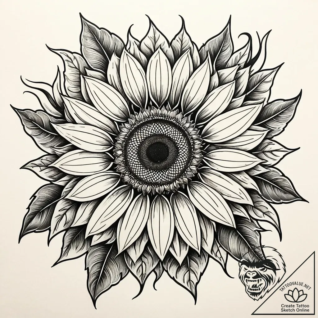 Tattoo sketch a sunflower with an eye at its... - style Jaeger Simple - tattoo sketch (18.11.2025 06:44)