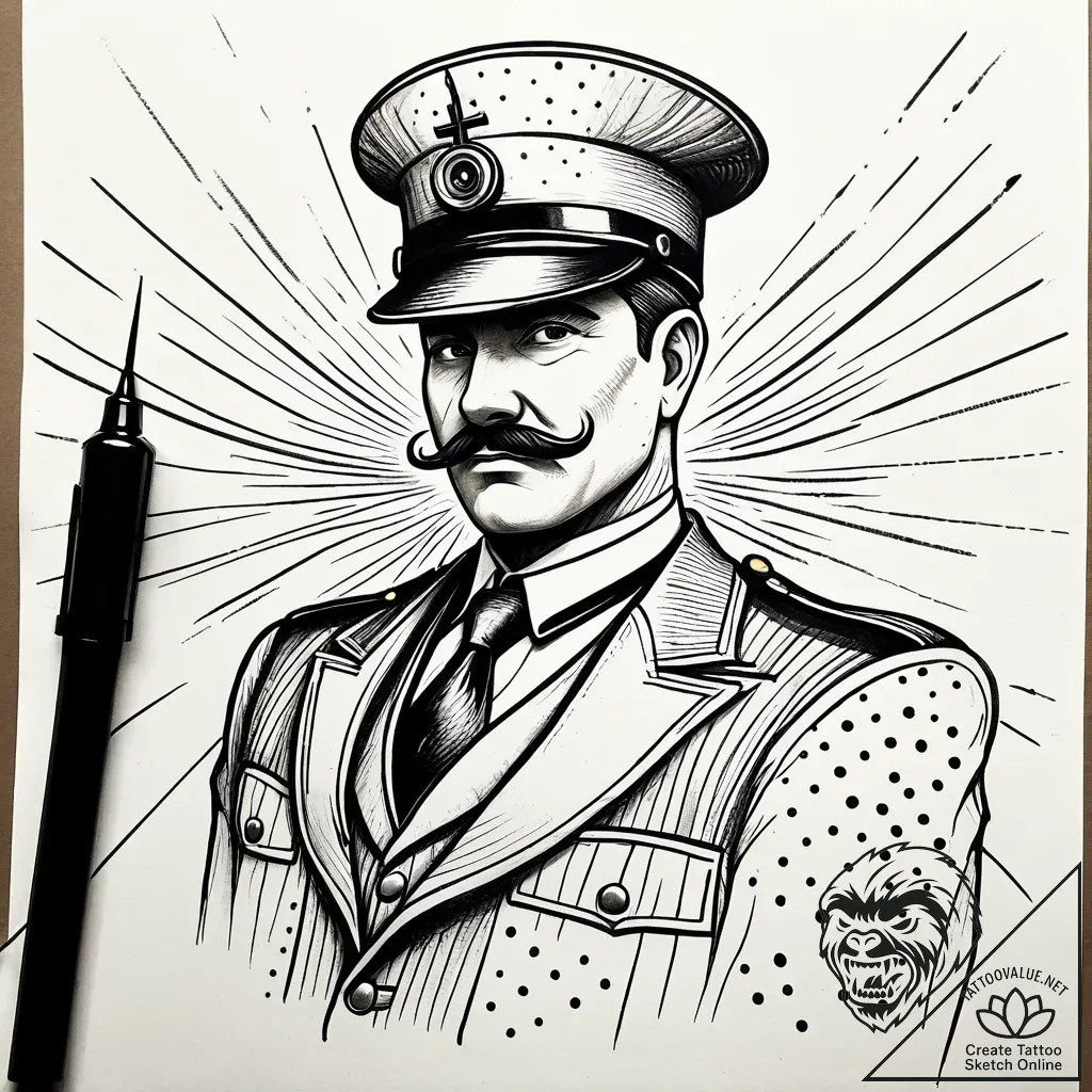 Tattoo sketch, polar express conductor silhou... - style Jaeger Simple - tattoo sketch (18.11.2025 07:19)