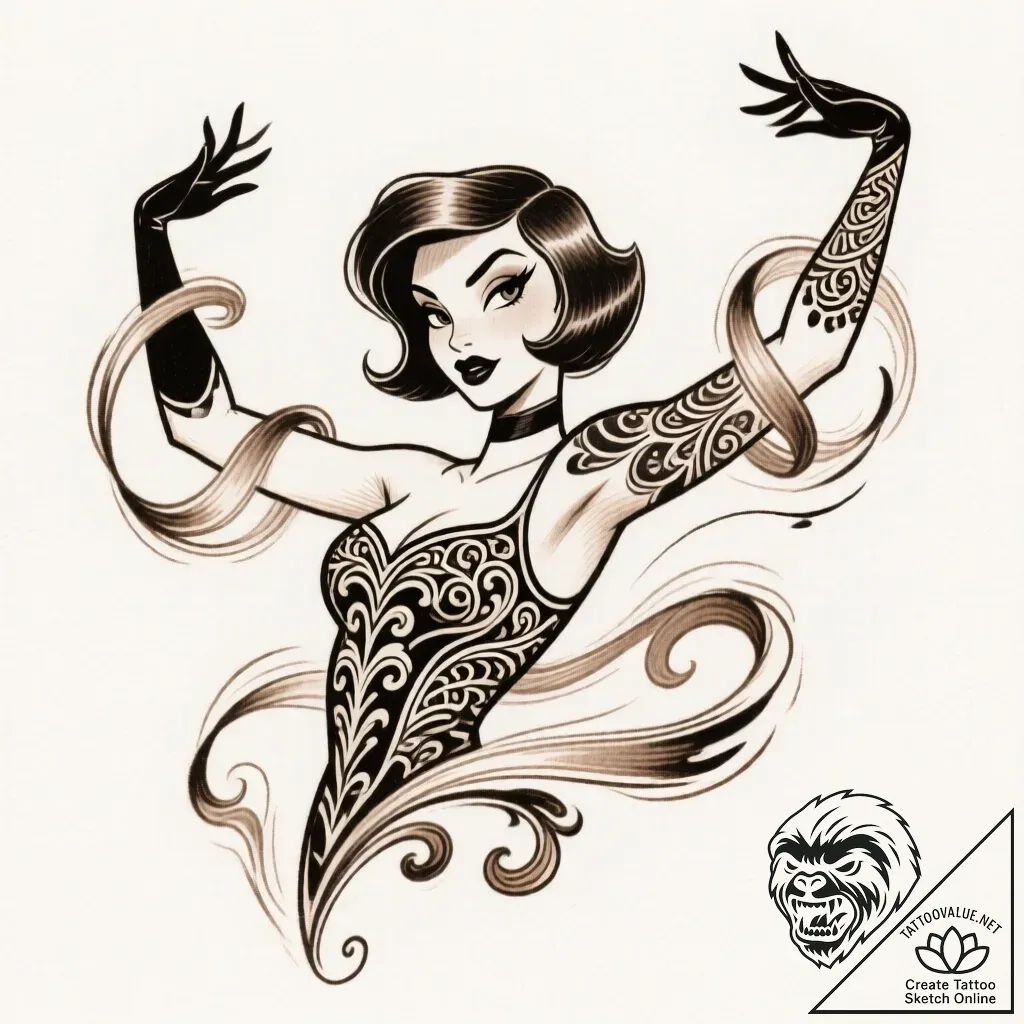 Tattoo sketch, elastigirl stretching arms wit... - style Flux Inscriptions - tattoo sketch (18.11.2025 07:29)