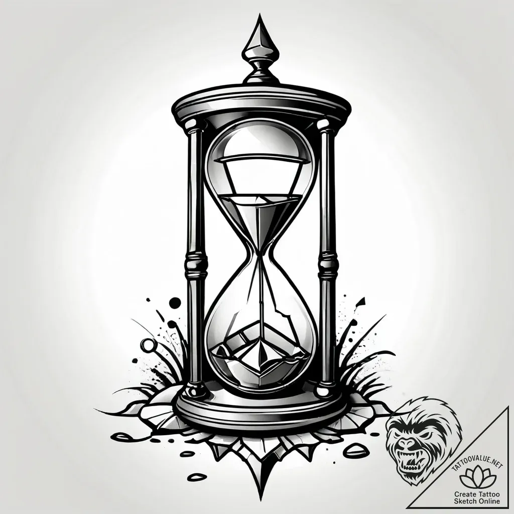 Tattoo design a broken clock or hourglass, wi... - style Jagger Old - tattoo sketch (18.11.2025 07:38)