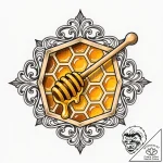 A beekeeper inspecting a honeycomb frame., ar… – style Flux Inscriptions – tattoo sketch (18.11.2025 07:41)