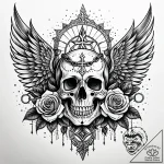 Decayed wings bound in chains, tattoo drawing… – style Jaeger Simple – tattoo sketch (18.11.2025 07:55)