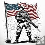 Tattoo sketch, soldier in combat gear holding… – style Jaeger Simple – tattoo sketch (18.11.2025 08:19)