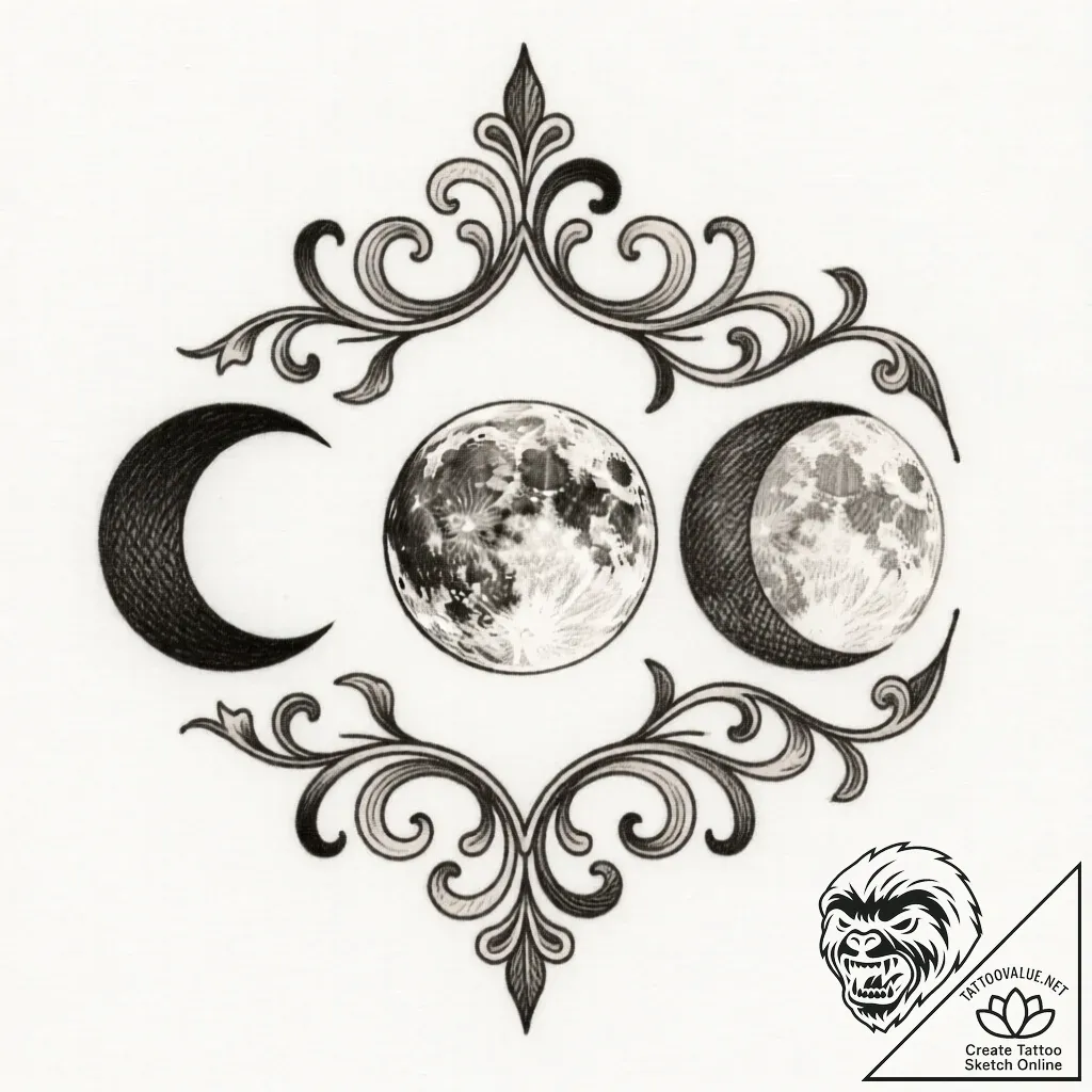 Tattoo design a moon phases sequence, with on... - style Flux Inscriptions - tattoo sketch (18.11.2025 14:34)