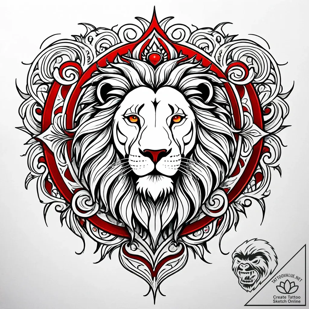 Tattoo sketch a leo lion with the sun's glyph... - style Jaeger Simple - tattoo sketch (18.11.2025 14:36)