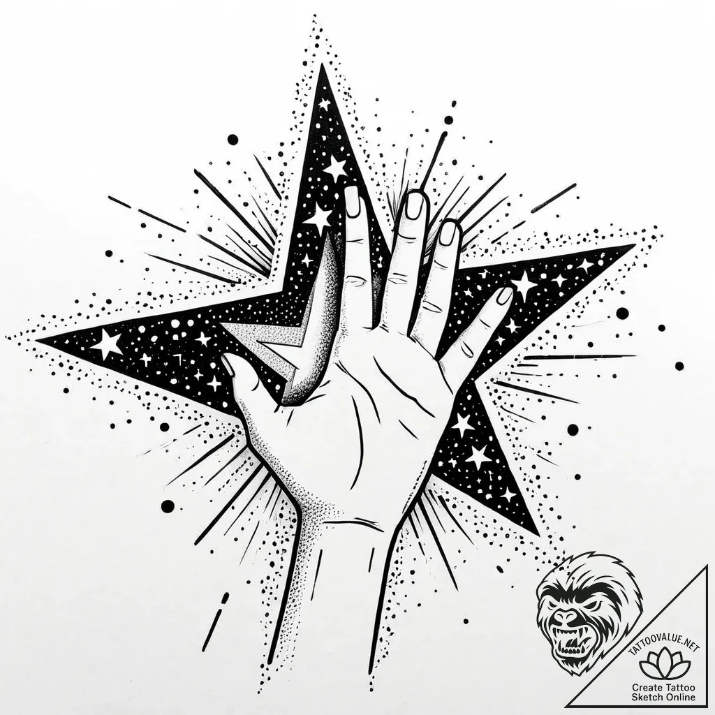 Tattoo sketch a hand reaching for a star thro... - style Jaeger Mini - tattoo sketch (18.11.2025 14:38)