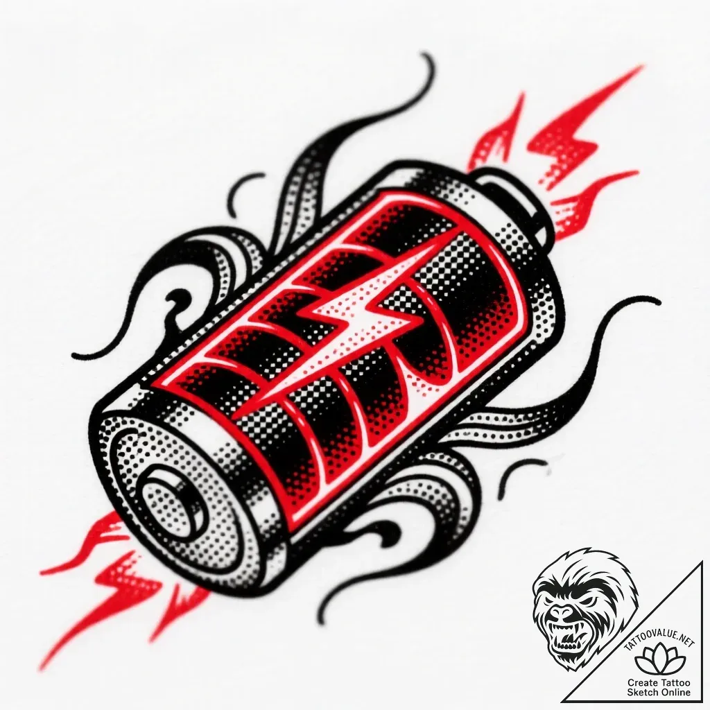 Tattoo sketch a glowing energy cell or batter... - style Flux Inscriptions - tattoo sketch (18.11.2025 15:44)