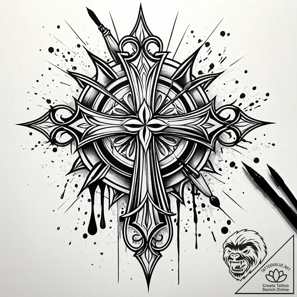 Tattoo sketch, artistic painter with brush in... - style Jaeger Simple - tattoo sketch (18.11.2025 15:59)