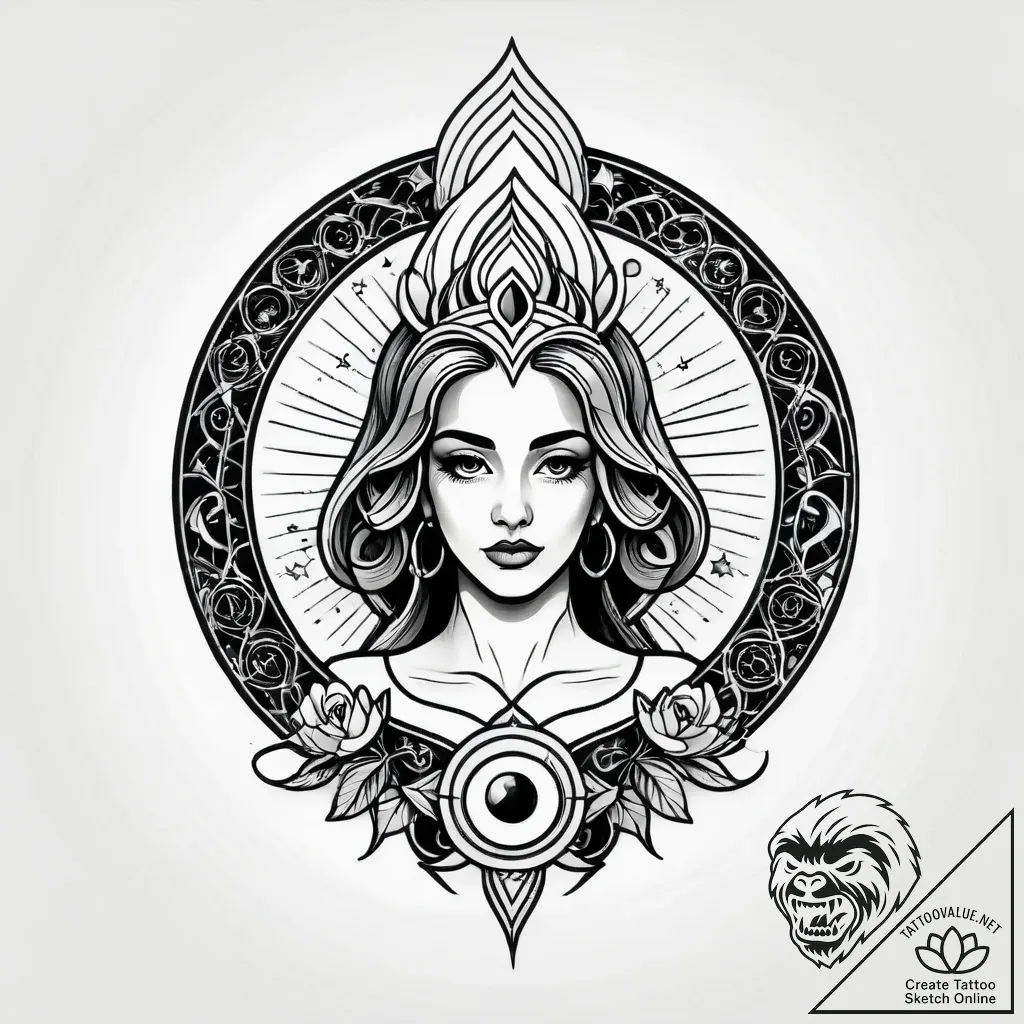 Tattoo design a virgo maiden, half abstract l... - style Jagger Old - tattoo sketch (18.11.2025 16:04)